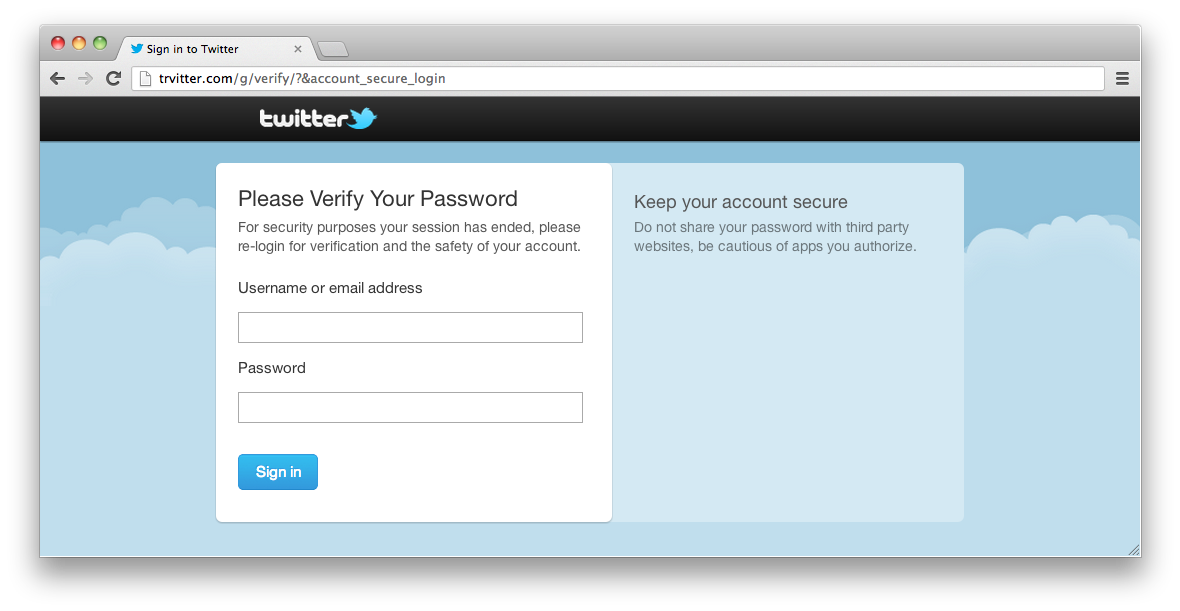 Fake twitter page